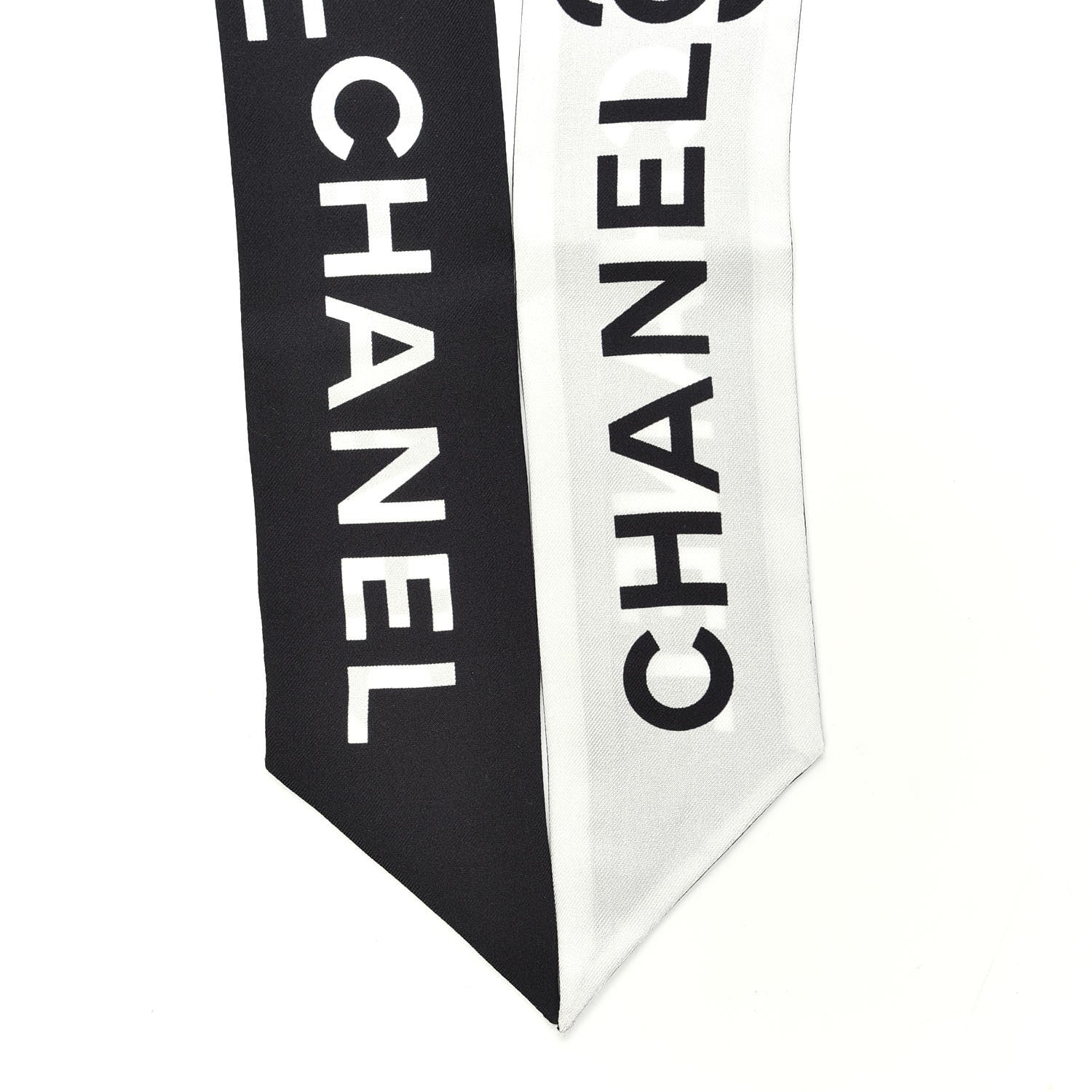 Chanel Silk Logo Slim Bandeau Scarf Black White 2 of 3