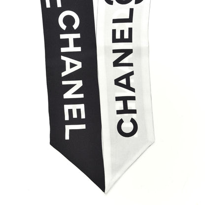 Chanel Silk Logo Slim Bandeau Scarf Black White 2 of 3