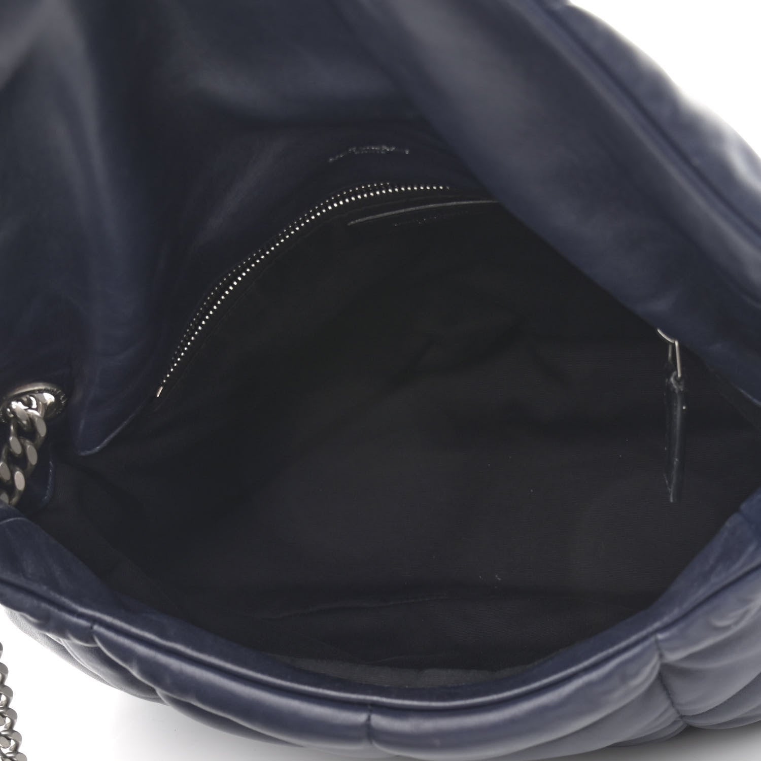 Saint Laurent Lambskin Quilted Medium Loulou Puffer Monogram Chain Satchel Navy 5 of 12