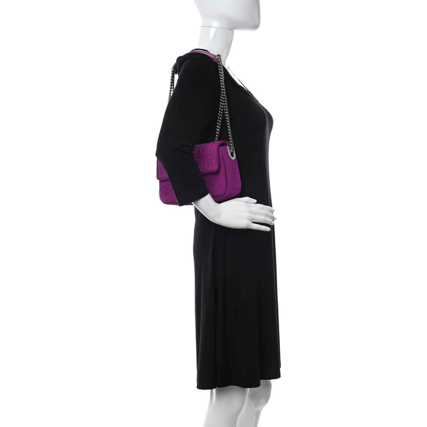 Fendi Technical Fabric FF Midi Chain Baguette Bouganville 2 of 9