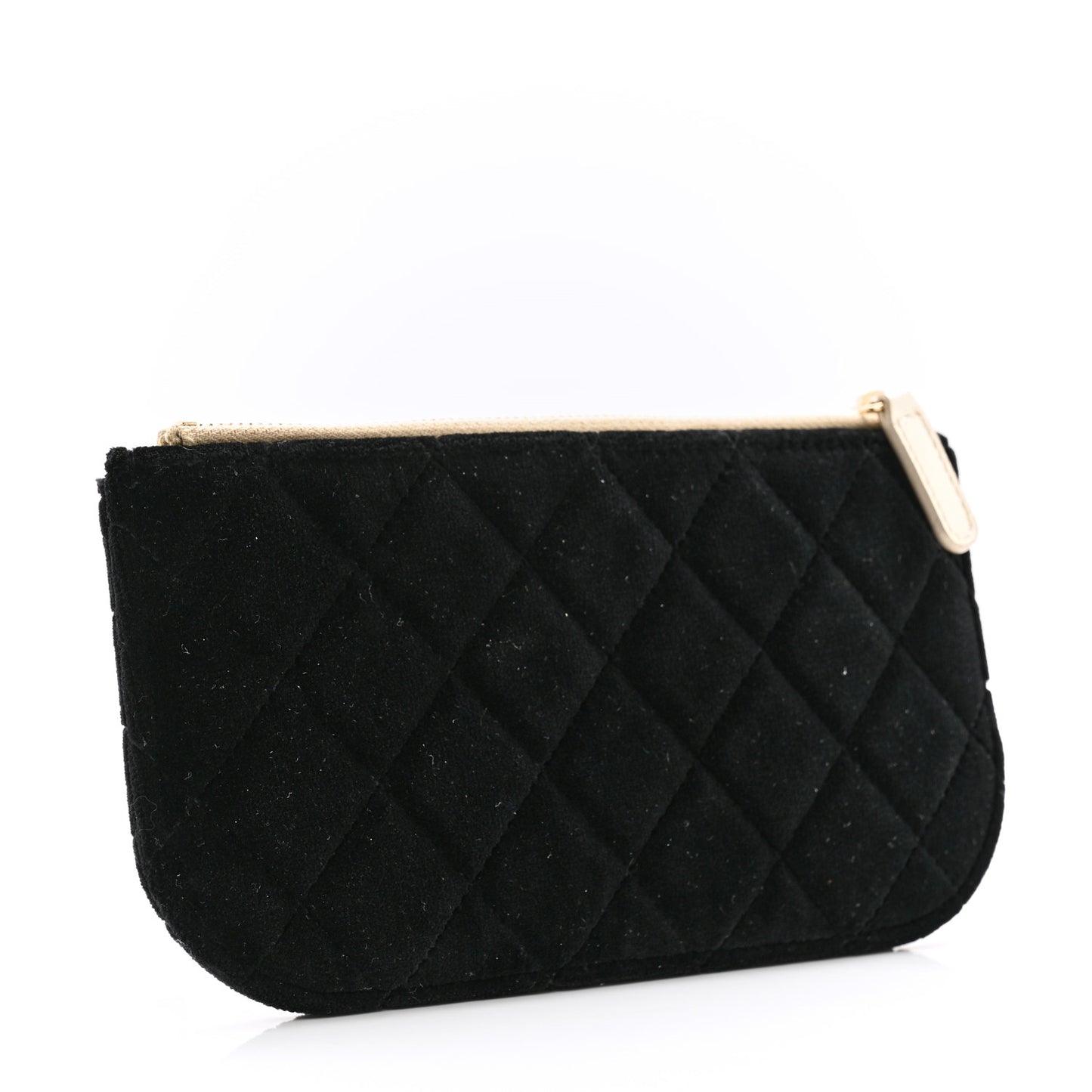 Velvet Metallic Lambskin Quilted Cosmetic Case Black