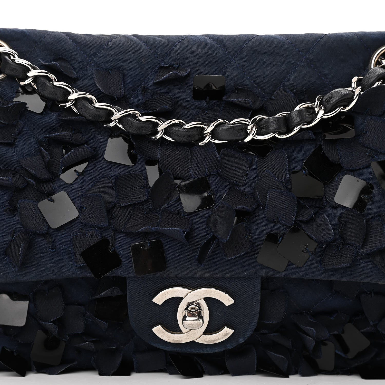 Chanel Satin Paillette Sequin Quilted Medium Single Flap Navy 9 of 15