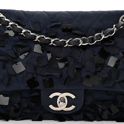 Chanel Satin Paillette Sequin Quilted Medium Single Flap Navy 9 of 15