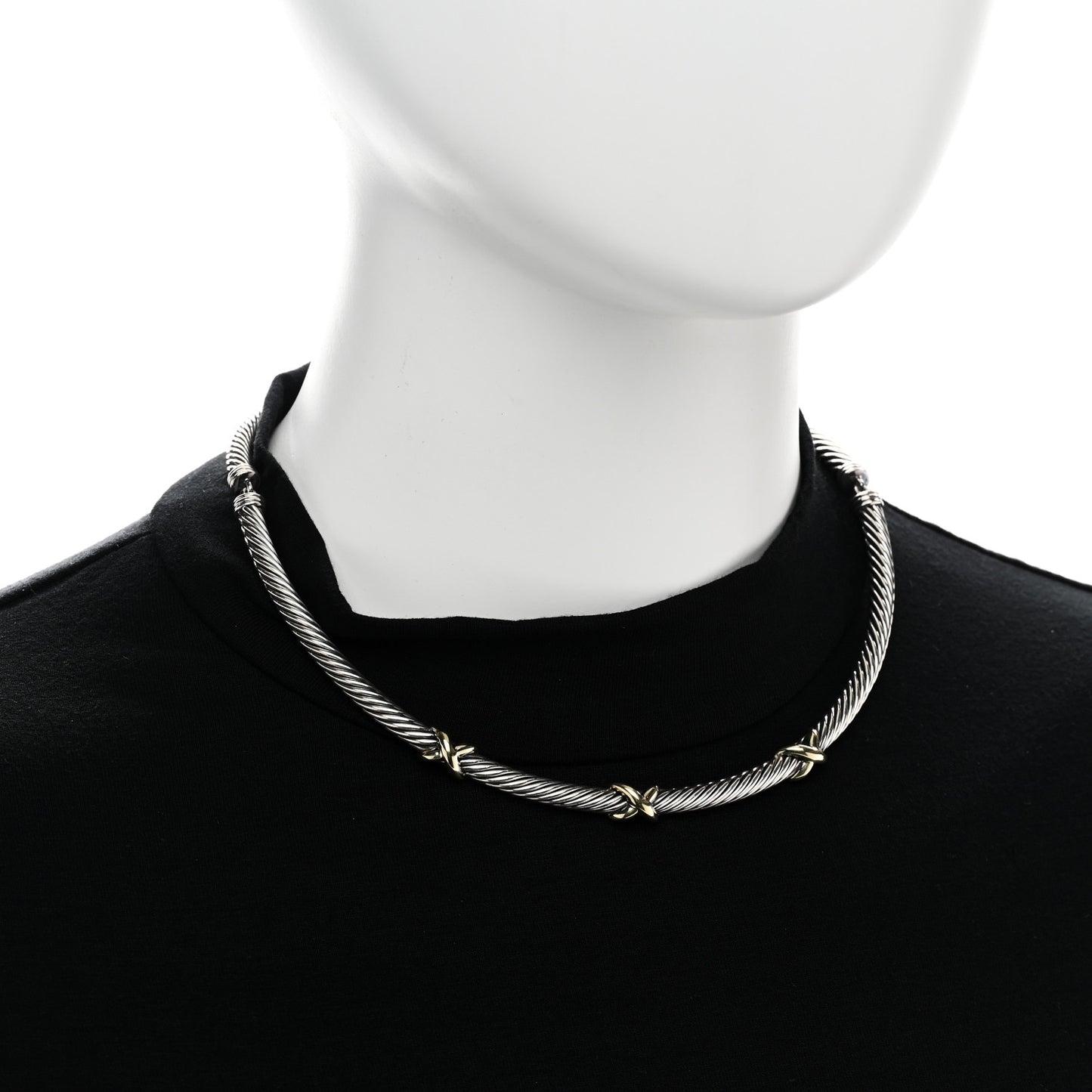 Sterling Silver 14K Yellow Gold X Station Collar Necklace