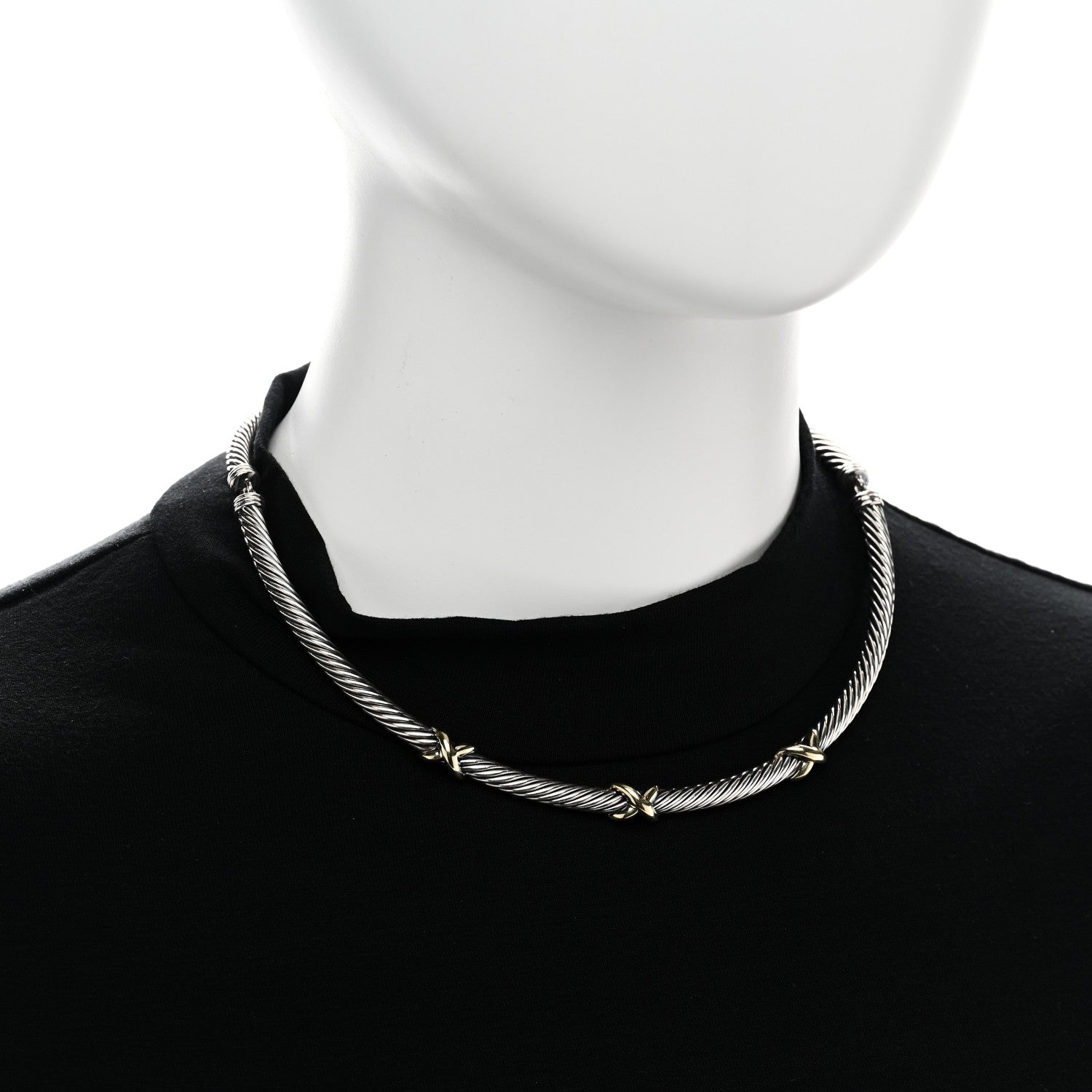 David Yurman Sterling Silver 14K Yellow Gold X Station Collar Necklace 2 of 5