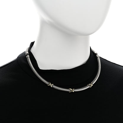 David Yurman Sterling Silver 14K Yellow Gold X Station Collar Necklace 2 of 5