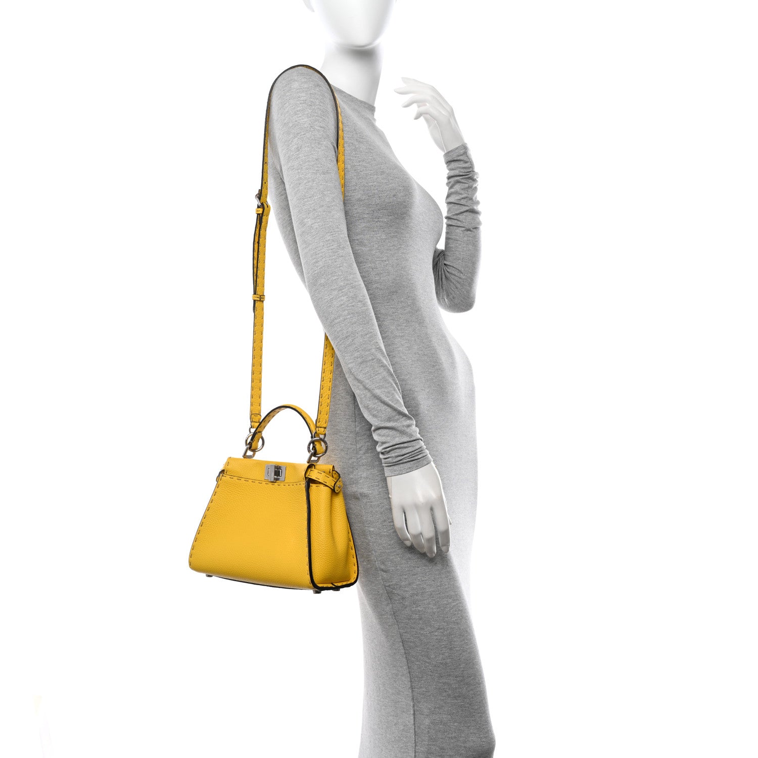 Fendi Cuoio Romano Selleria Mini Peekaboo Iconic Satchel Limone 2 of 10