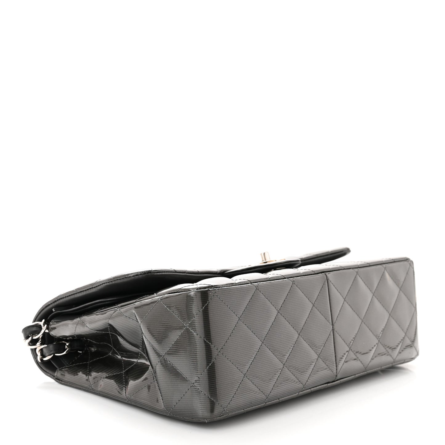 Striated Patent Quilted Jumbo Double Flap Grey