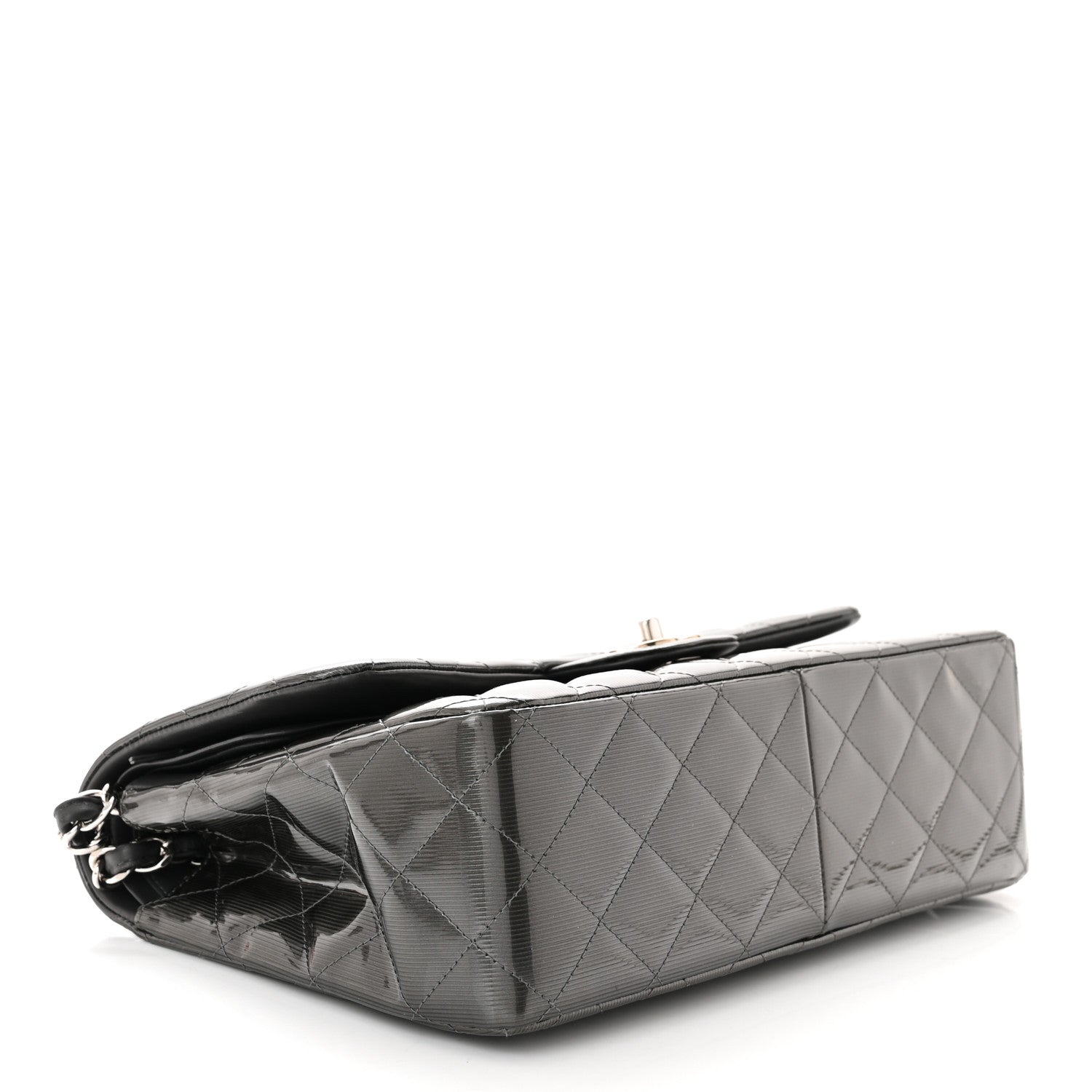 Chanel Striated Patent Quilted Jumbo Double Flap Grey 4 of 13