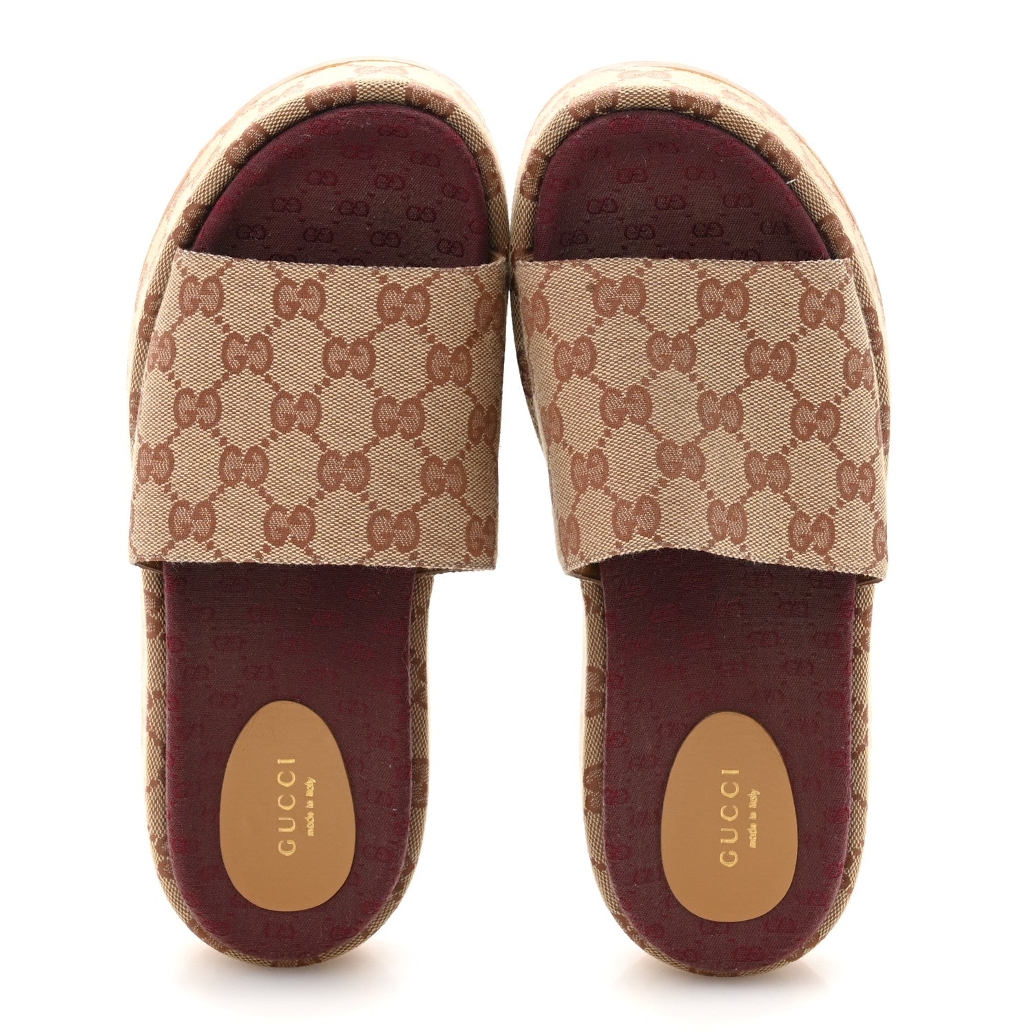 Gucci Canvas GG Monogram Angelina Platform Slide Sandals 39 Beige Ruggine 2 of 9