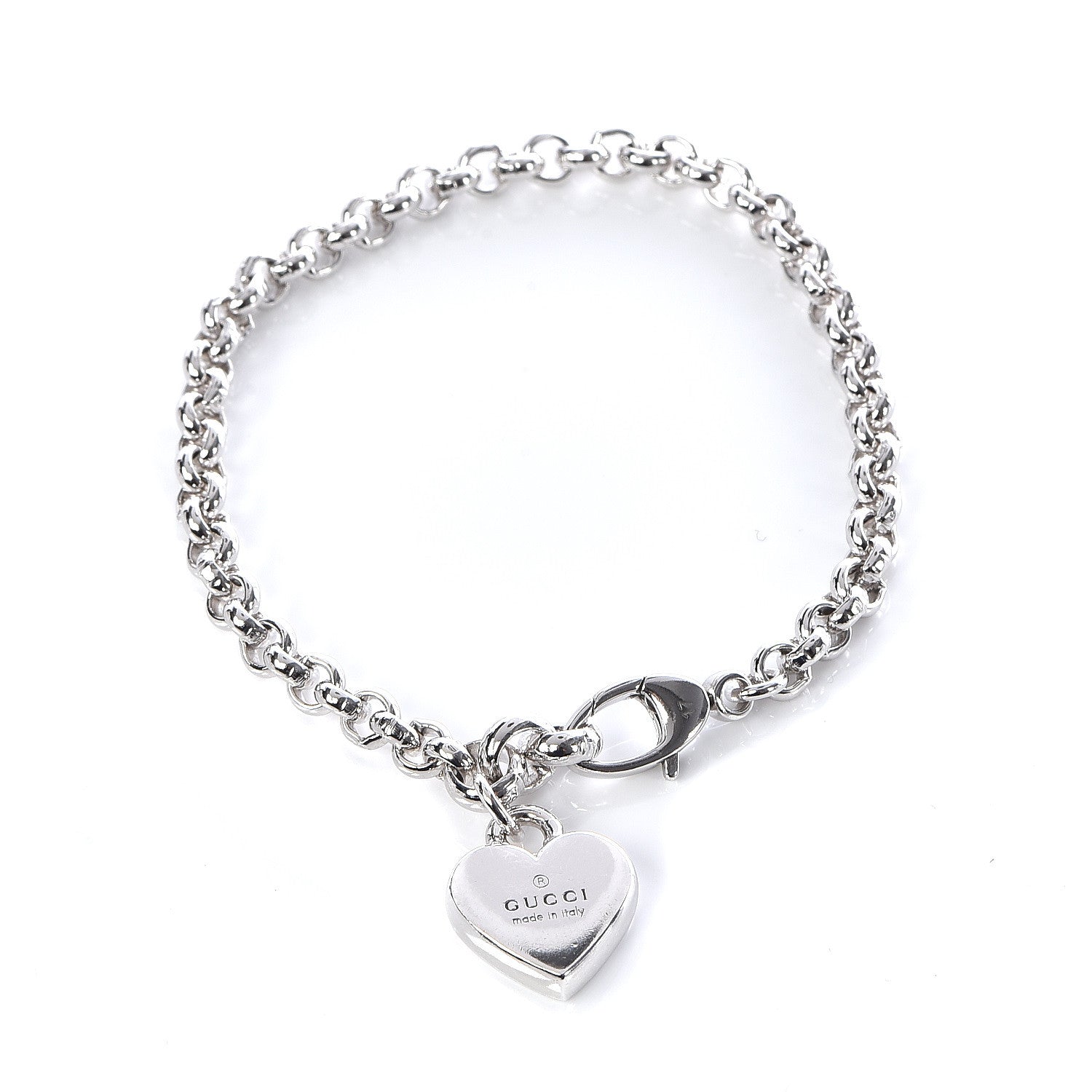 Gucci Sterling Silver Trademark Heart Charm Bracelet 1 of 6