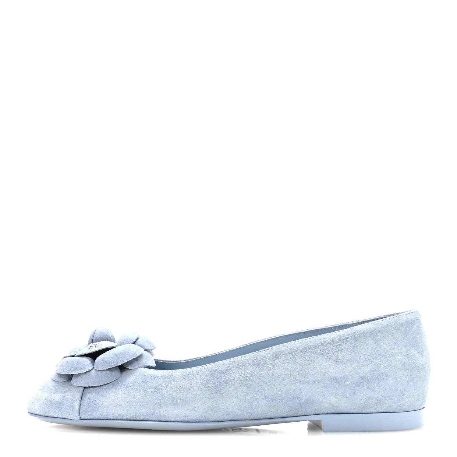 Chanel Suede Cap Toe Camellia Ballerina Flats 36 Light Blue 1 of 8