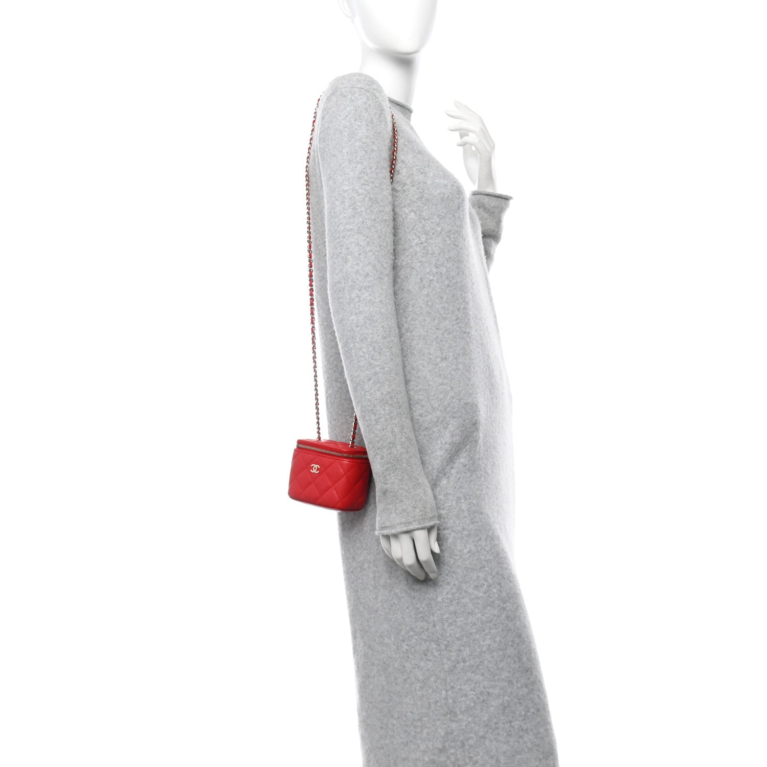 Chanel Caviar Quilted Mini Vanity Case With Chain Red 2 of 10