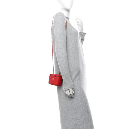 Chanel Caviar Quilted Mini Vanity Case With Chain Red 2 of 10