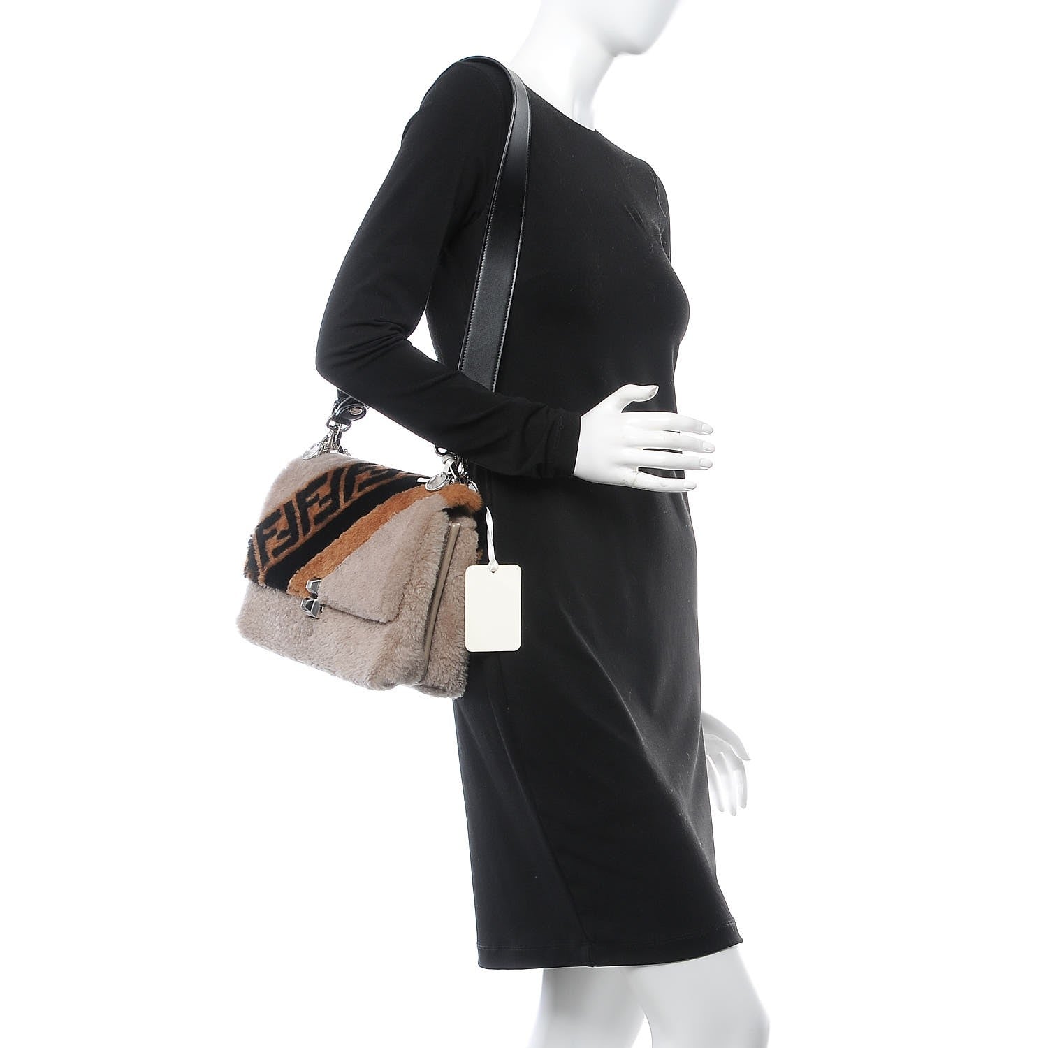 Fendi Shearling Calfskin Macro FF 1974 Diagonal Mania Kan I Shoulder Bag Multicolor 3 of 9