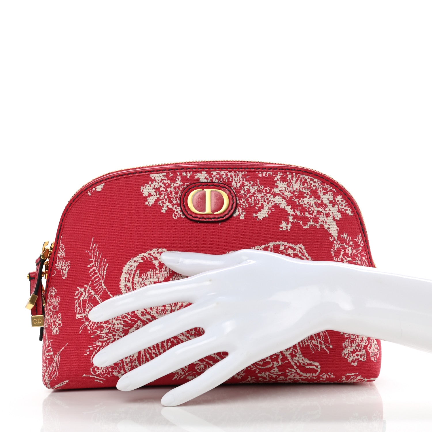 Christian Dior Embroidered Toile De Jouy 30 Montaigne Cosmetic Pouch Red 2 of 7