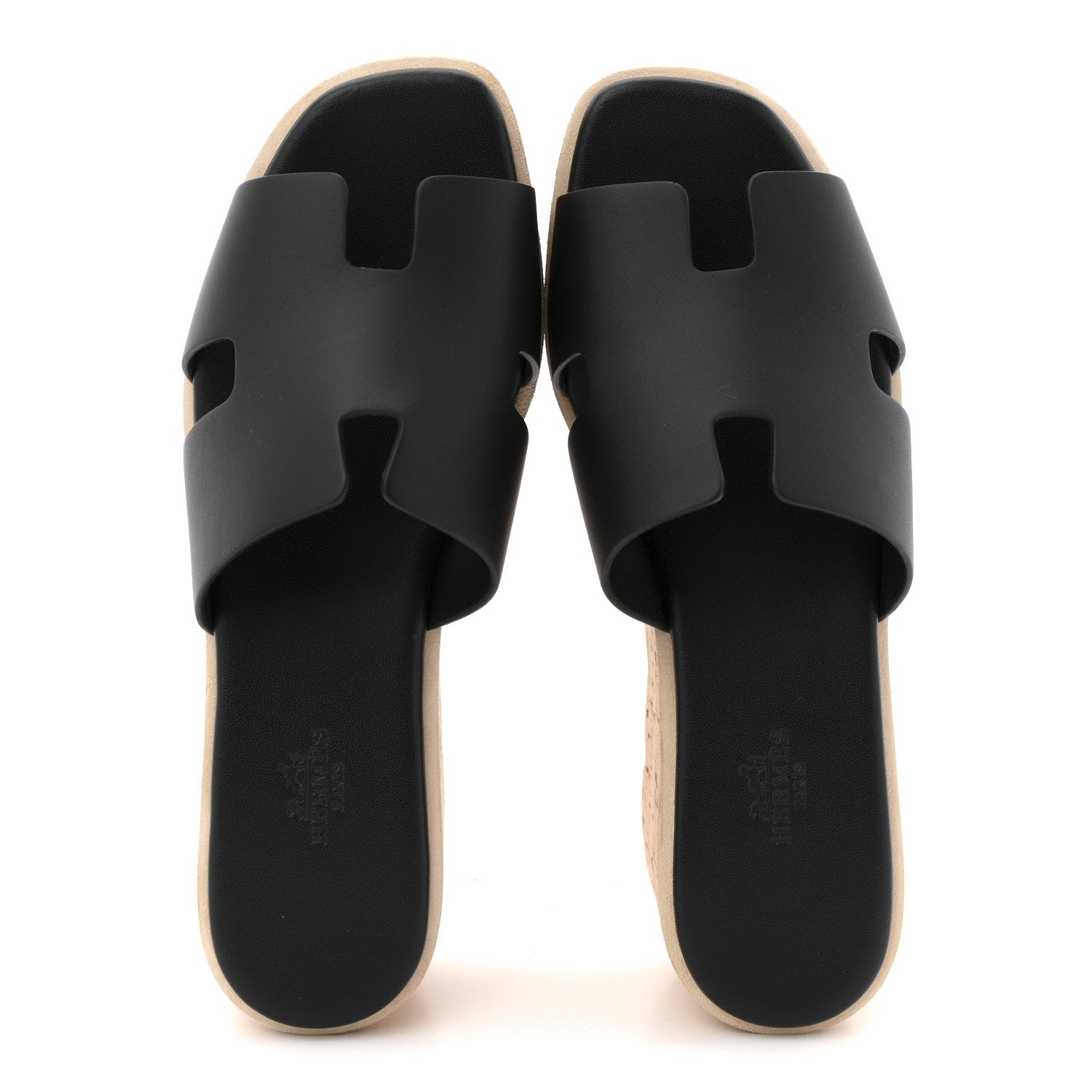 Hermes Calfskin Cork Eze 30 Sandals 38 Black 2 of 11