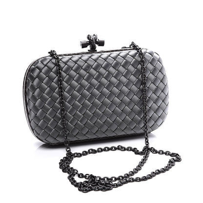 Bottega Veneta Satin Ayers Intrecciato Chain Knot Clutch Grey 2 of 8