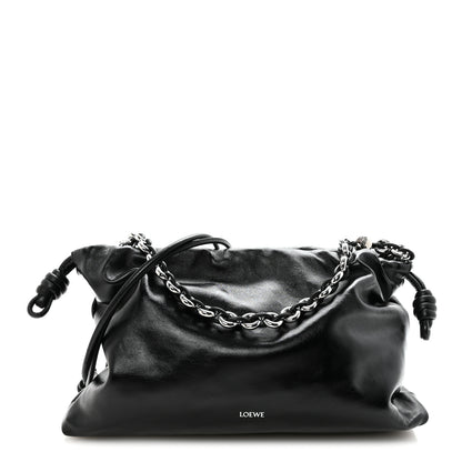 Loewe Patent Lambskin Donut Chain Large Flamenco Knot Clutch Black 1 of 9