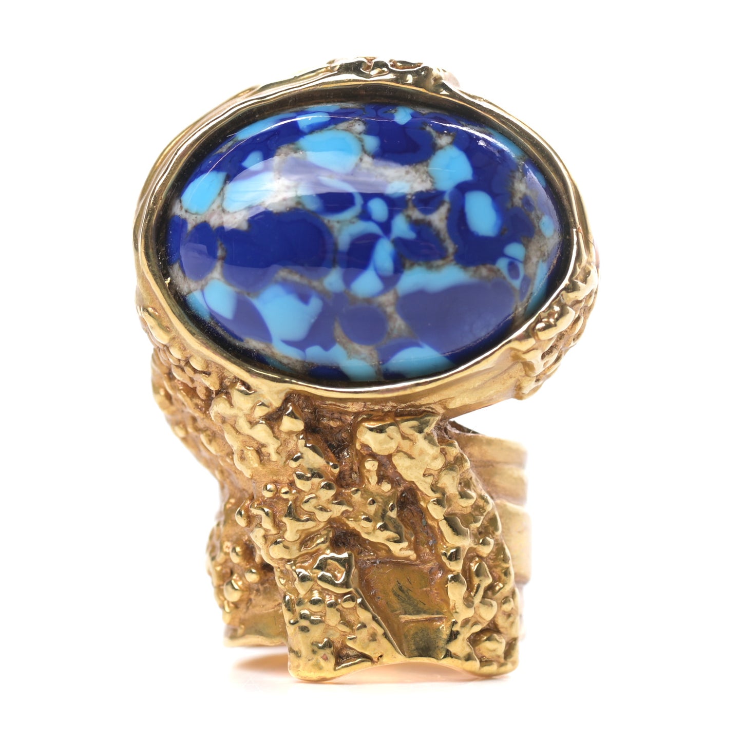 Glass Cabochon Arty Ovale Ring 5 Gold Lapis