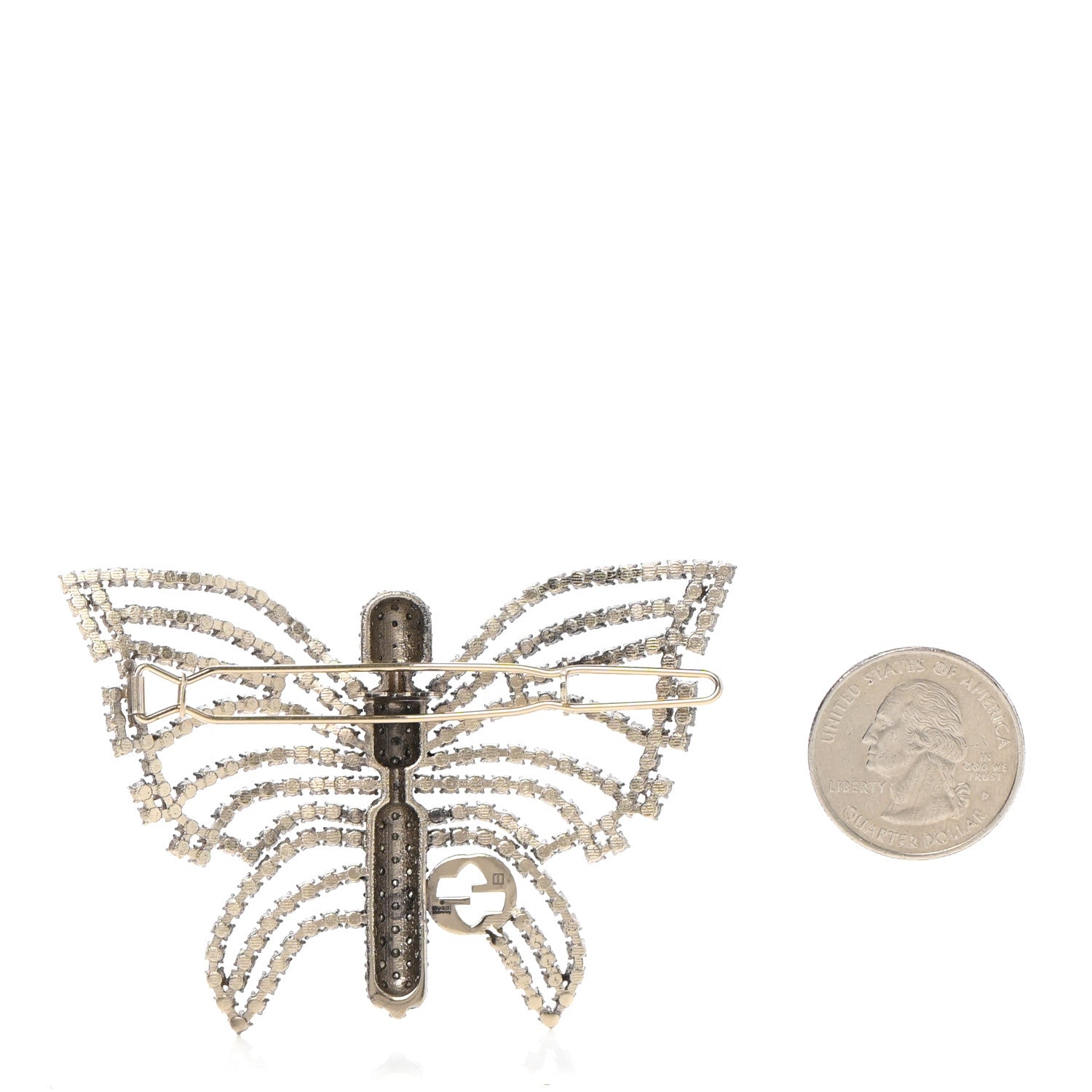 Gucci Crystal Interlocking GG Butterfly Brooch Silver 2 of 3