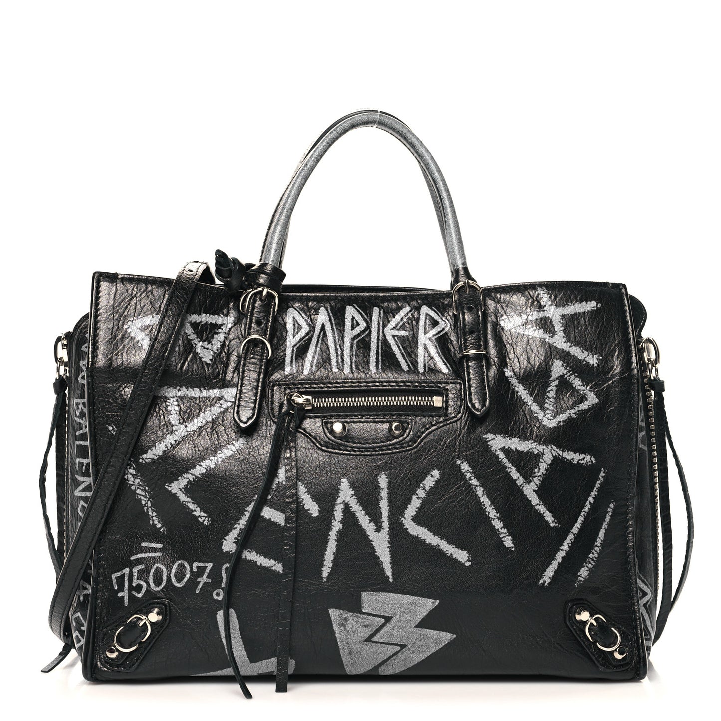 Agneau Graffiti Papier A6 Zip Around Tote Black White