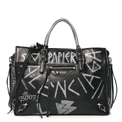 Balenciaga Agneau Graffiti Papier A6 Zip Around Tote Black White 1 of 11