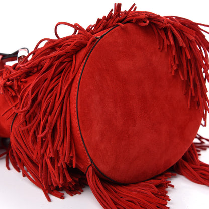 Christian Louboutin Suede Calfskin Fringe Marie Jane Bucket Red 6 of 10