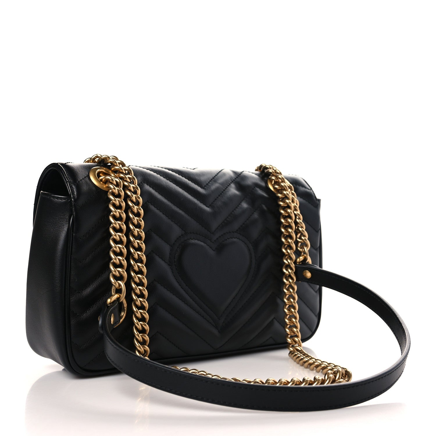 Gucci Calfskin Matelasse Small GG Marmont Shoulder Bag Black 3 of 9