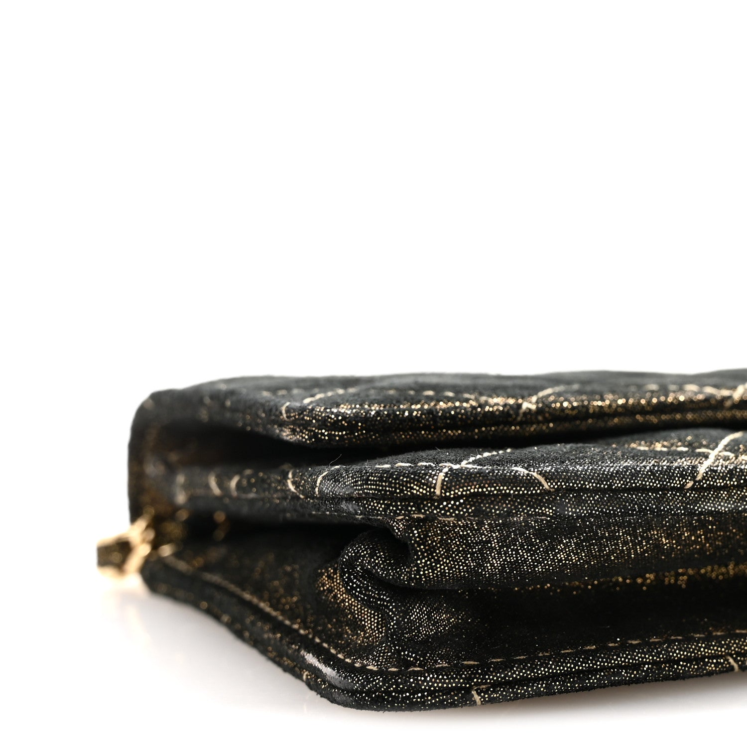 Chanel Iridescent Calfskin Quilted Tartan Button Wallet on Chain WOC Gold 10 of 12