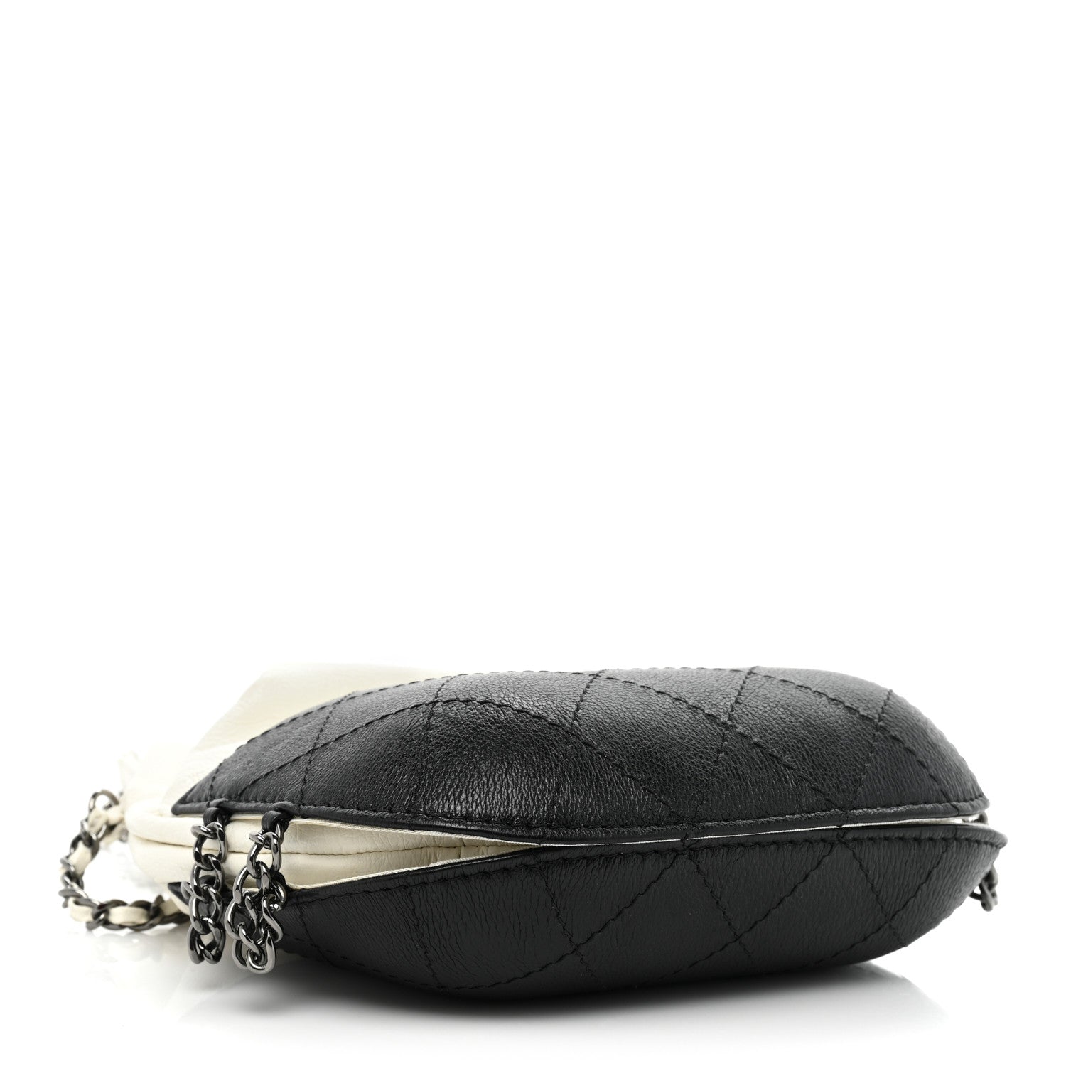 Chanel Aged Calfskin Quilted Small Gabrielle Bucket White Black 4 of 12