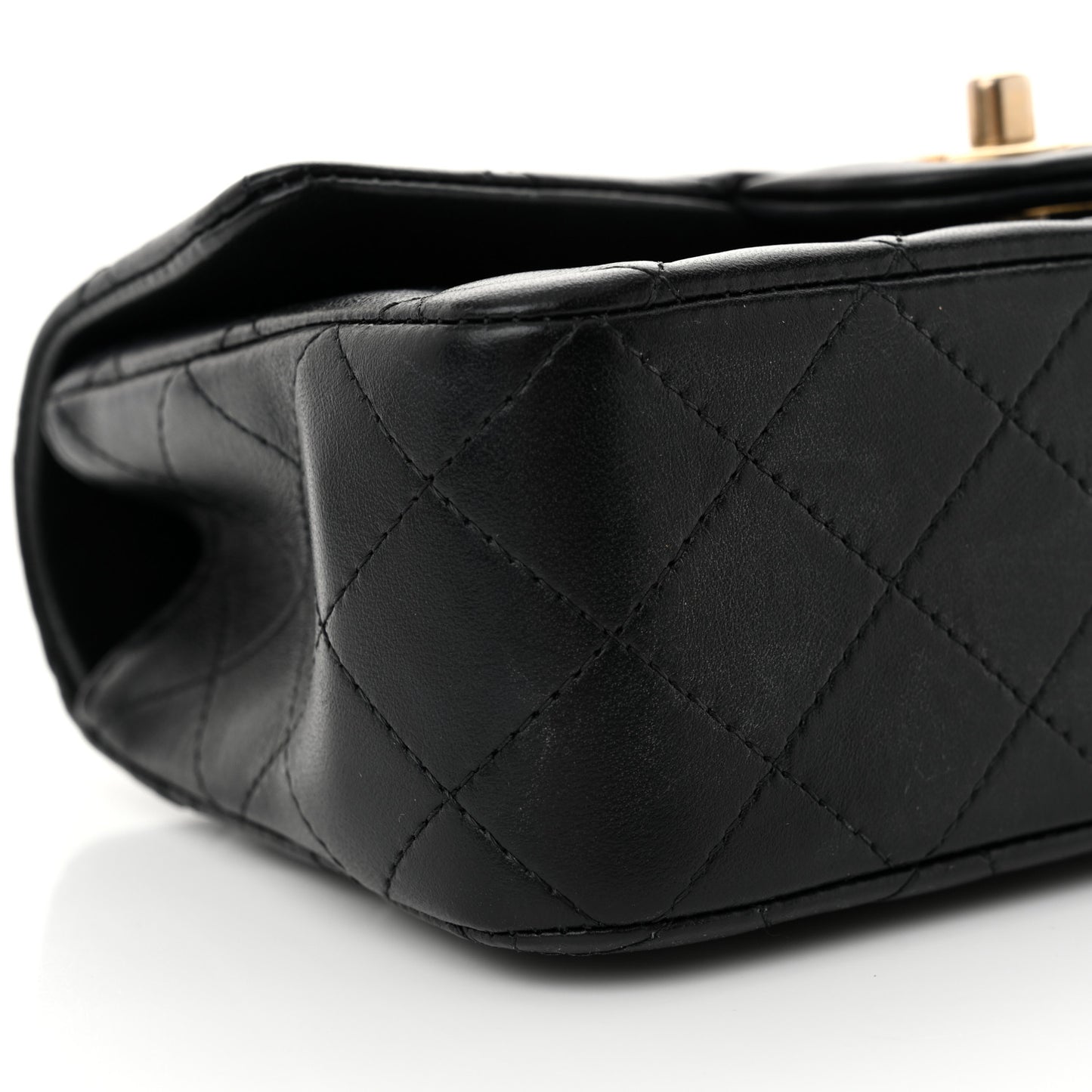 Lambskin Quilted Metal Mini Top Handle Rectangular Flap Black