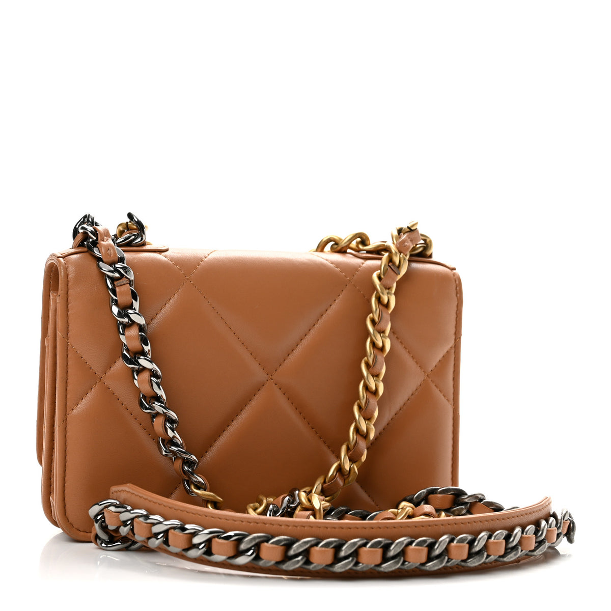Lambskin Quilted Chanel 19 Wallet On Chain WOC Brown