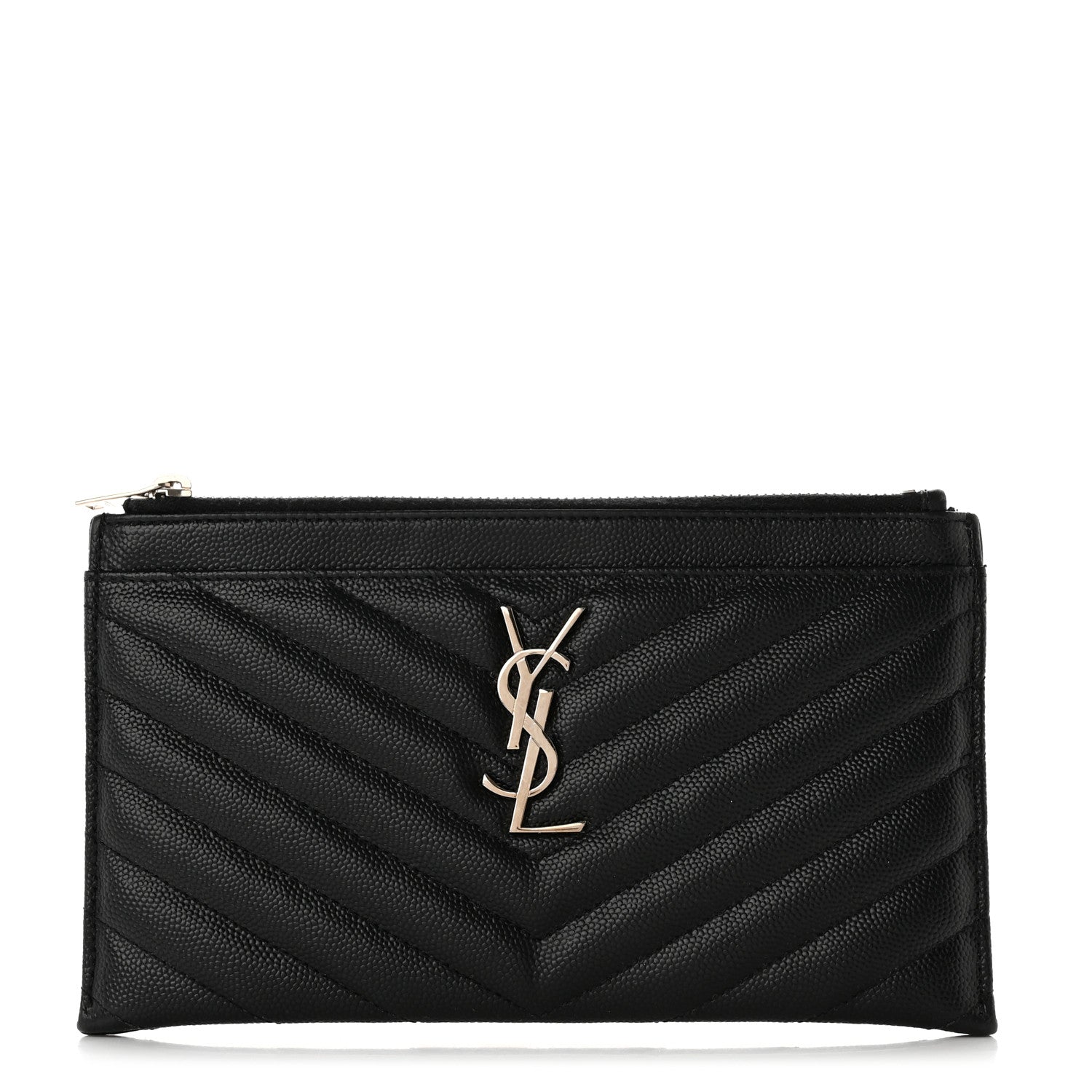 Saint Laurent Grain De Poudre Chevron Monogram Bill Pouch Black 1 of 10