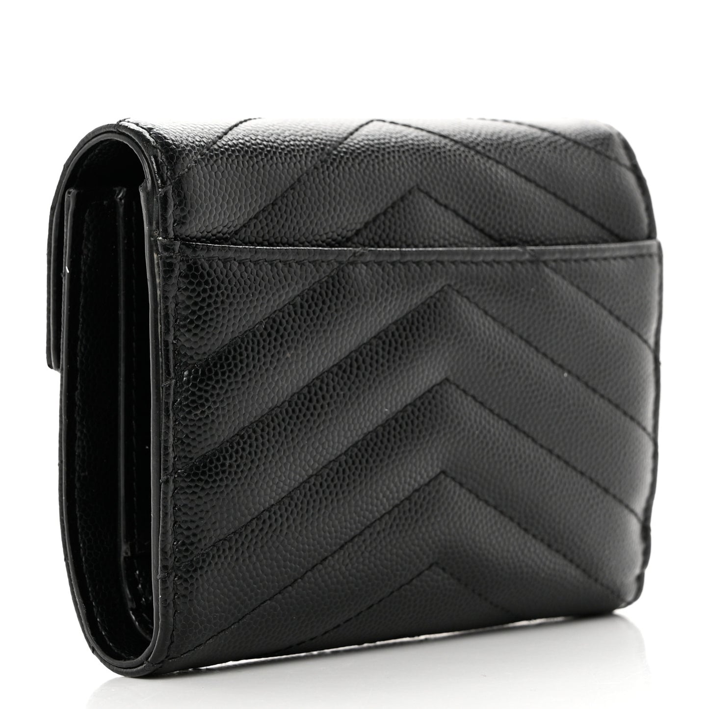 Grain De Poudre Matelasse Chevron Monogram Compact Tri Fold Wallet Black