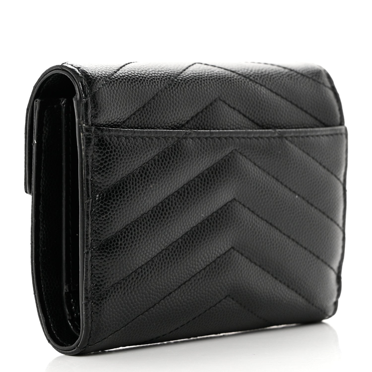 Saint Laurent Grain De Poudre Matelasse Chevron Monogram Compact Tri Fold Wallet Black 3 of 7