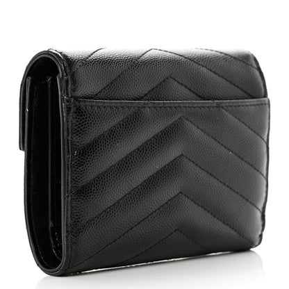 Saint Laurent Grain De Poudre Matelasse Chevron Monogram Compact Tri Fold Wallet Black 3 of 7