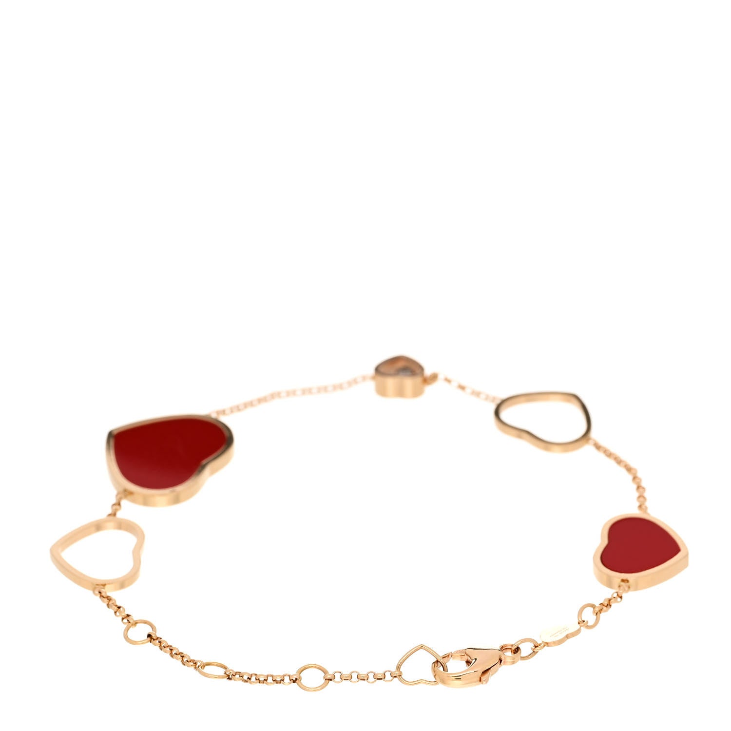 Chopard 18K Rose Gold Diamond Happy Hearts Bracelet Red 2 of 6