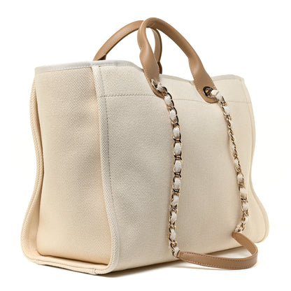 Chanel Canvas Pearl Medium Deauville Tote Ecru Beige 3 of 18