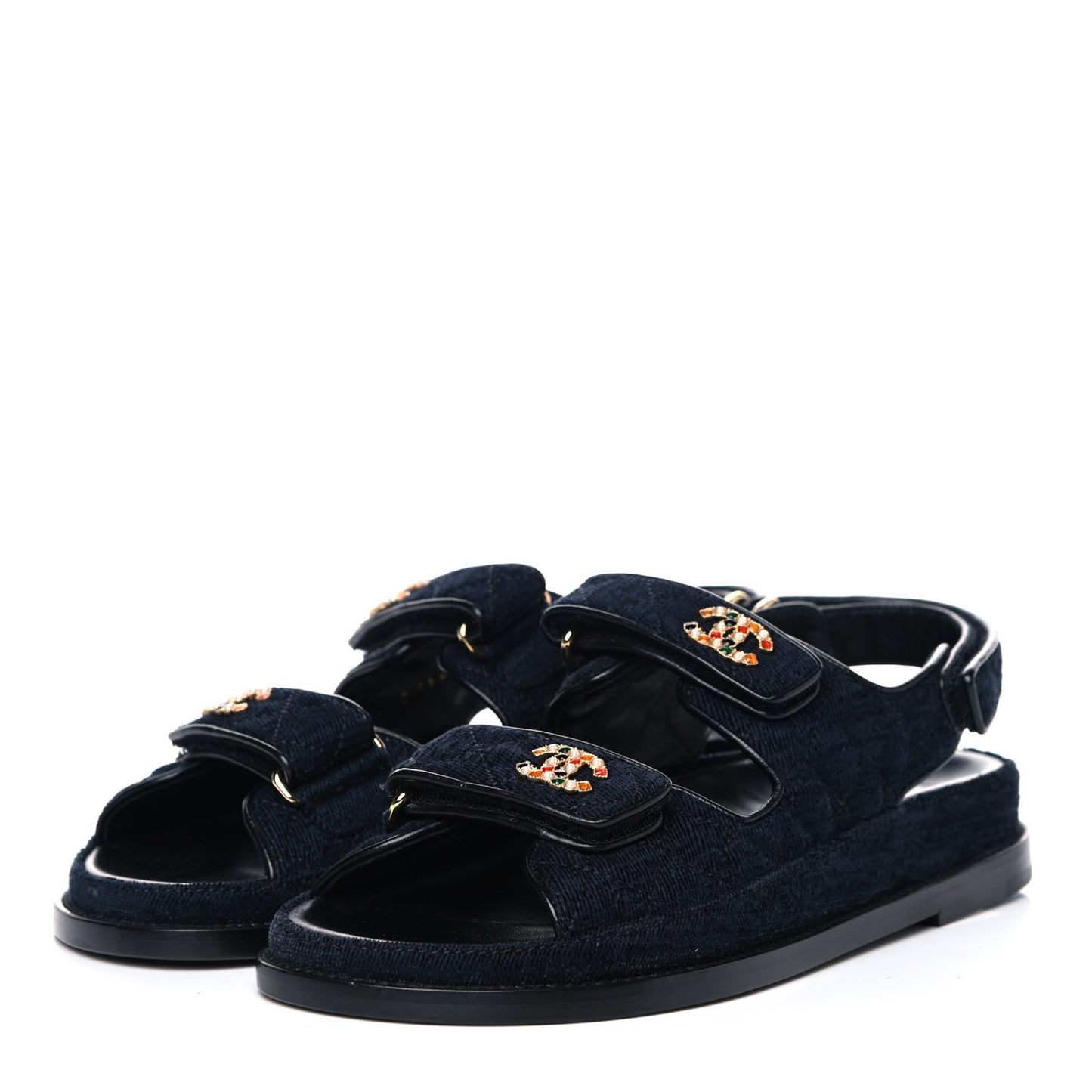 Velvet Velcro Dad Sandals 37.5 Navy Blue