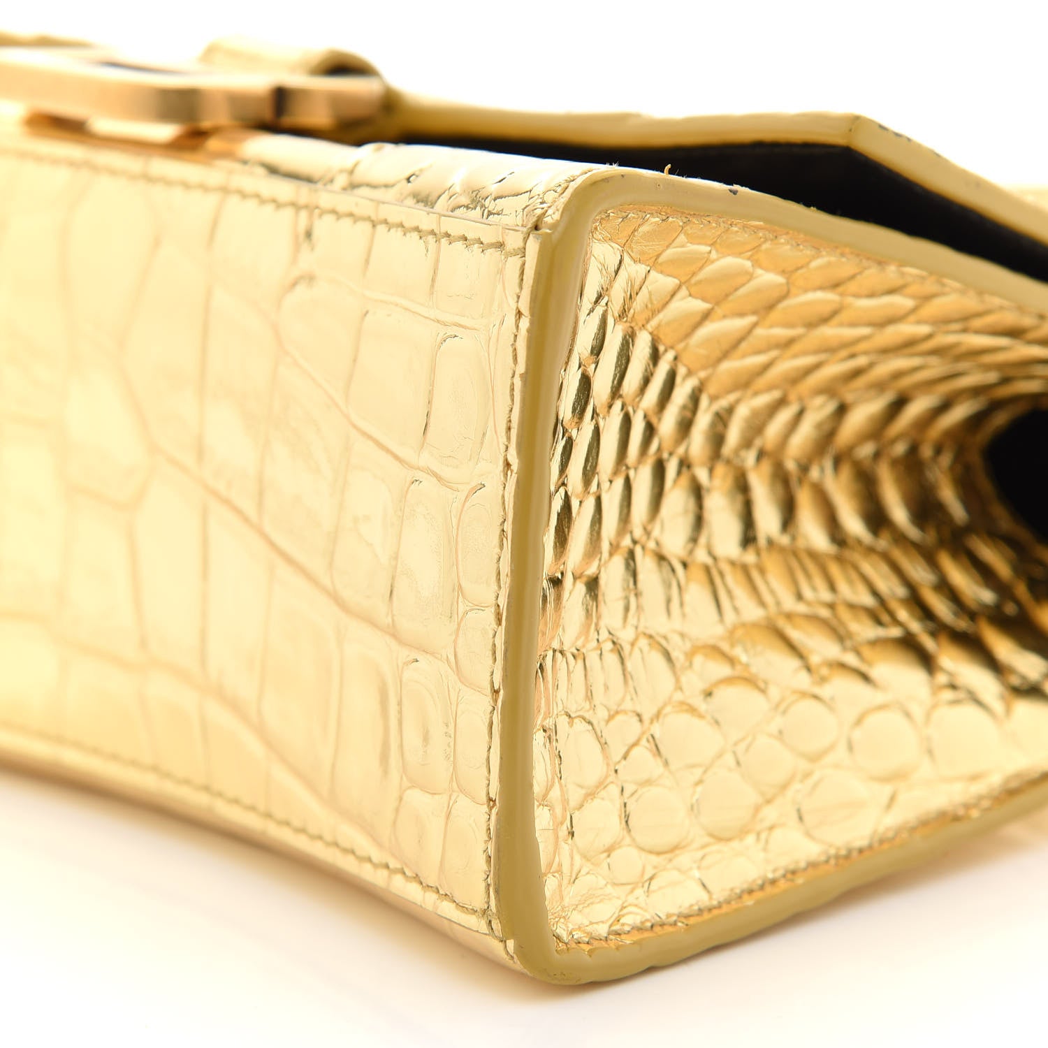 Balenciaga Metallic Calfskin Crocodile Embossed Hourglass Top Handle Bag XS Gold 10 of 10
