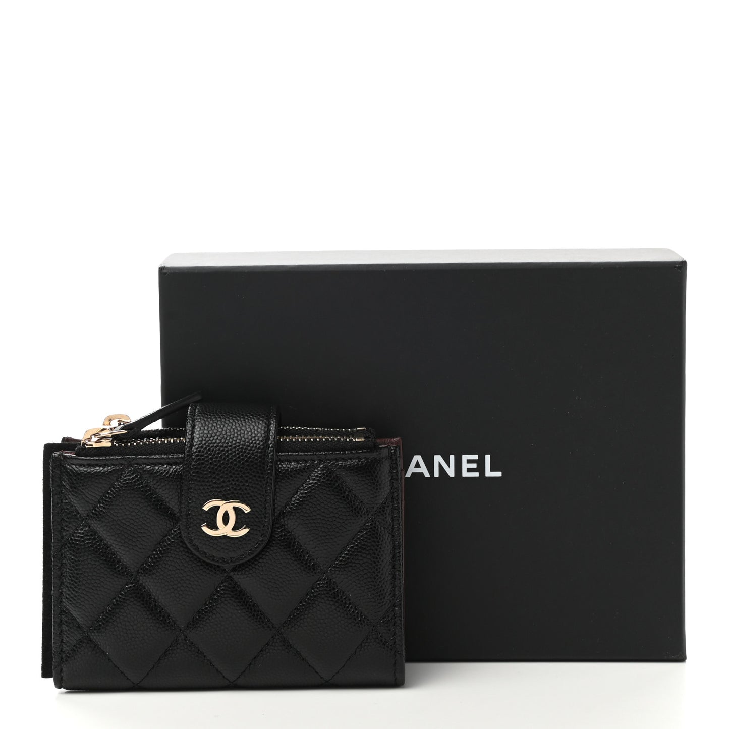 Caviar Quilted Compact Zipped Pocket Wallet Black