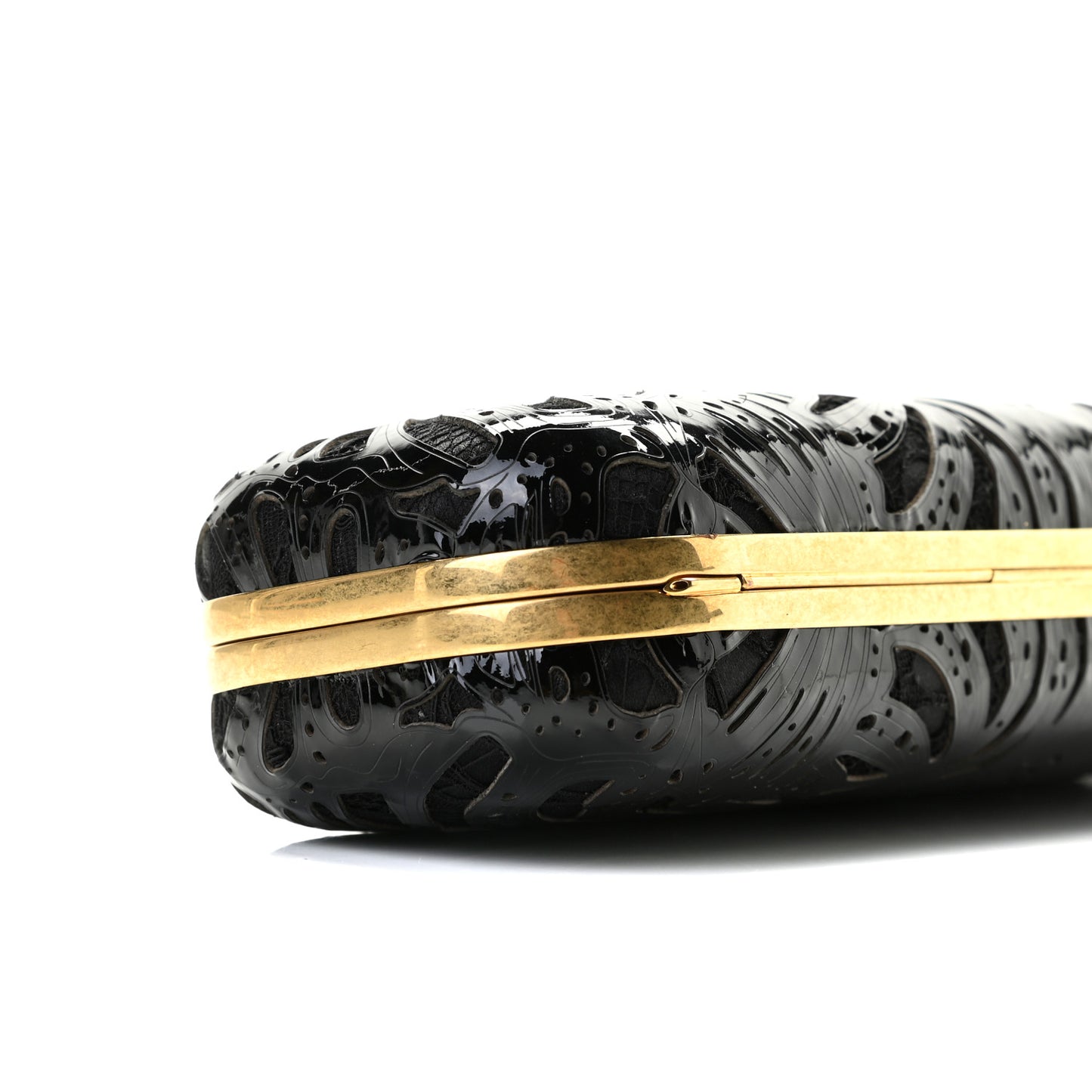 Satin Lace Patent Skull Knuckle Box Clutch Black