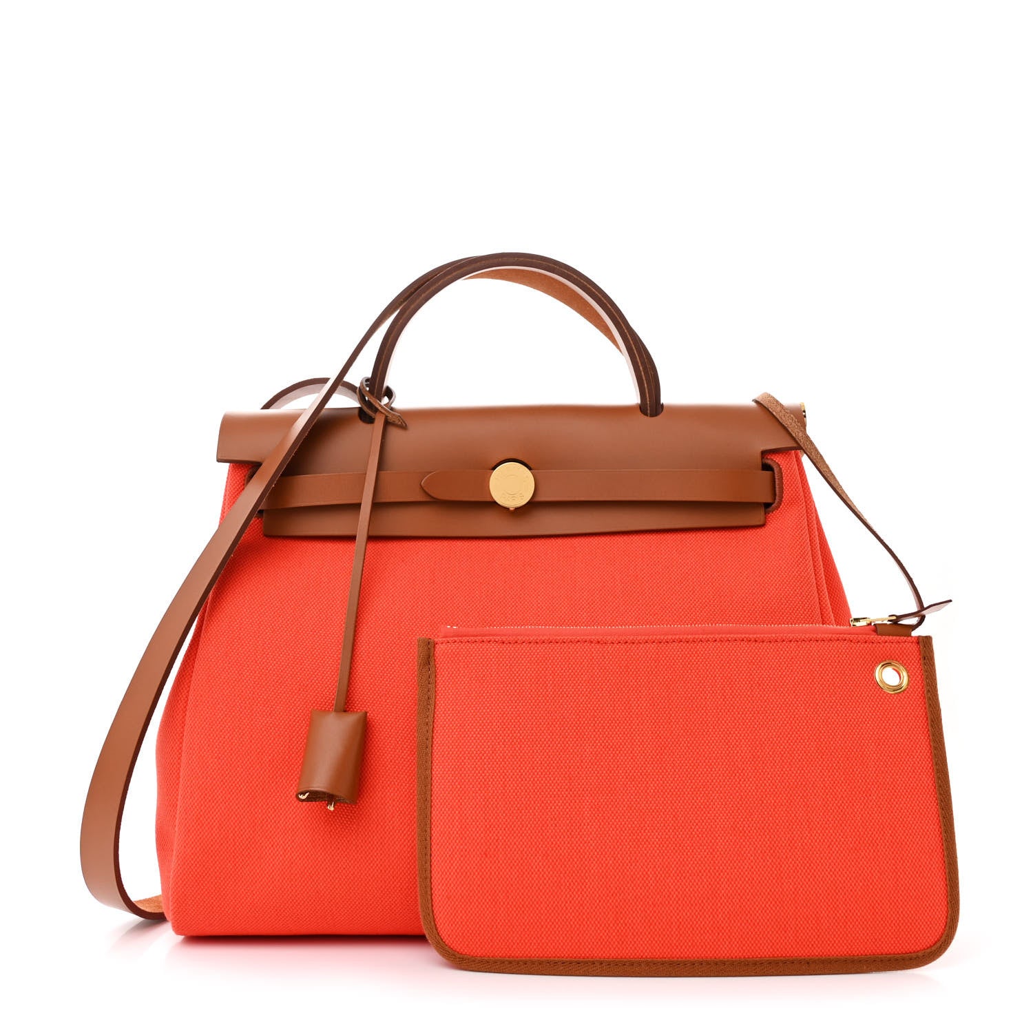 Hermes Vache Hunter Toile Herbag Zip Retourne 31 PM Orange Mecano Fauve 3 of 15