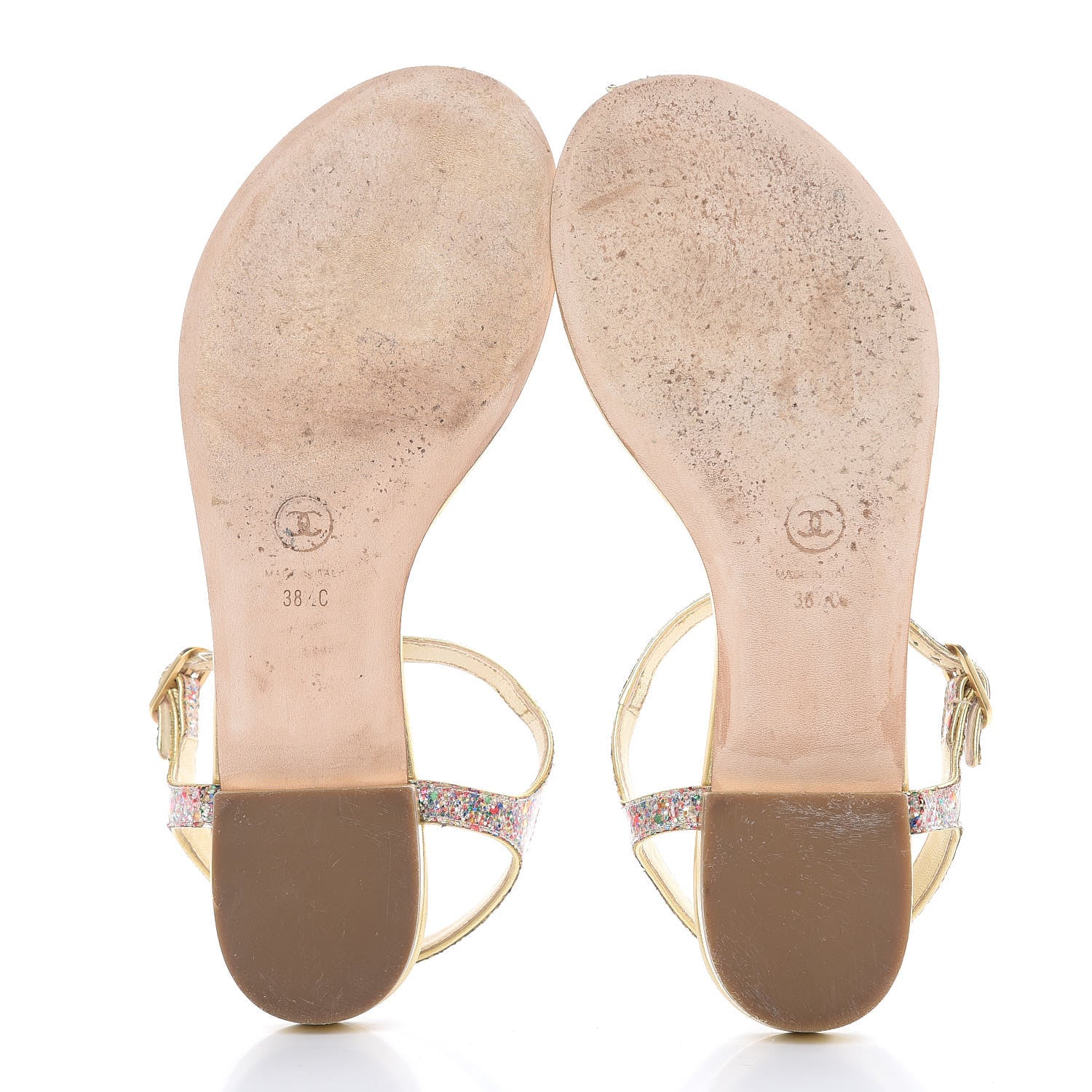 Chanel Metallic Lambskin Glitter Gripoix CC Sandals 38.5 Gold 6 of 13