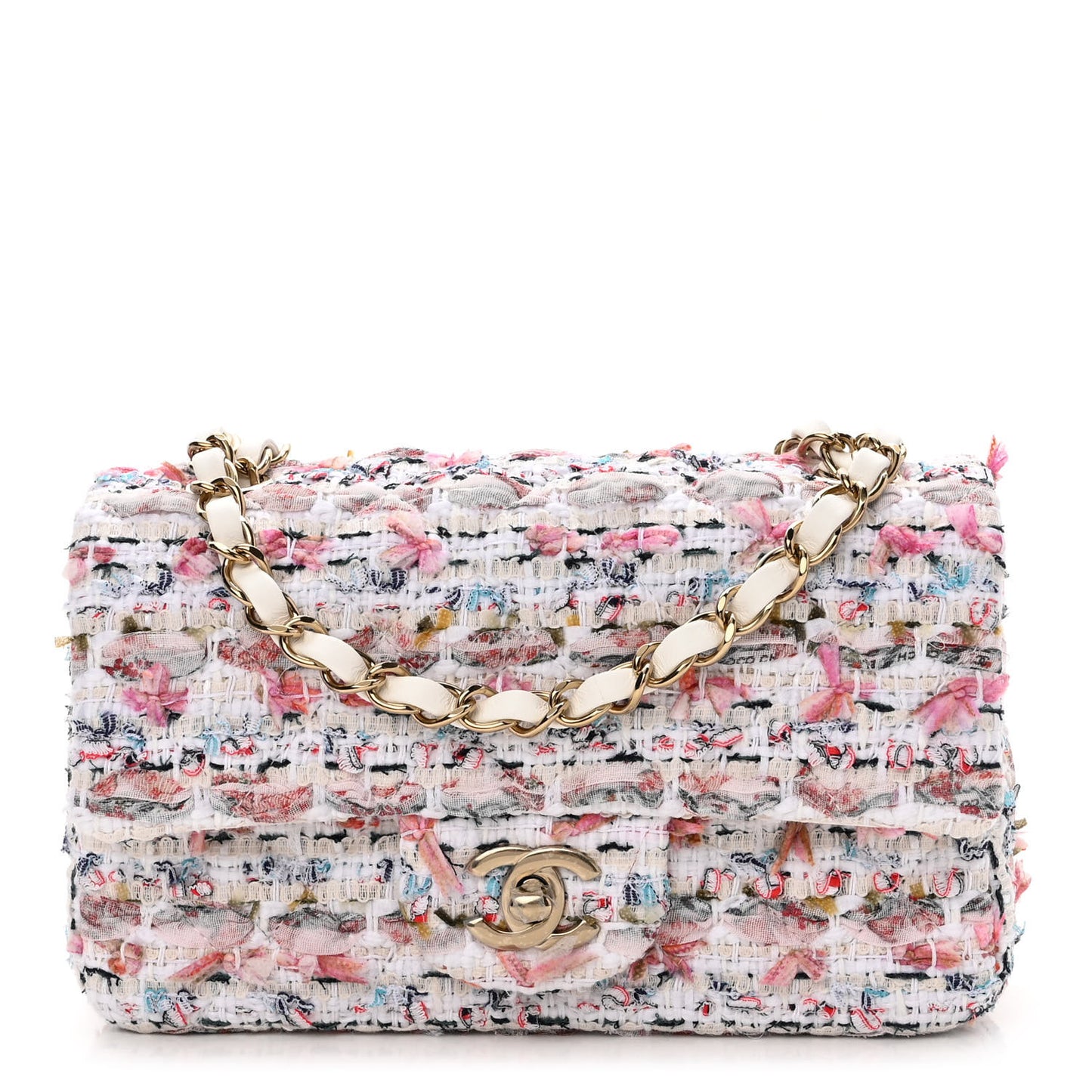 Tweed Quilted Mini Rectangular Flap Ecru Pink Blue Green