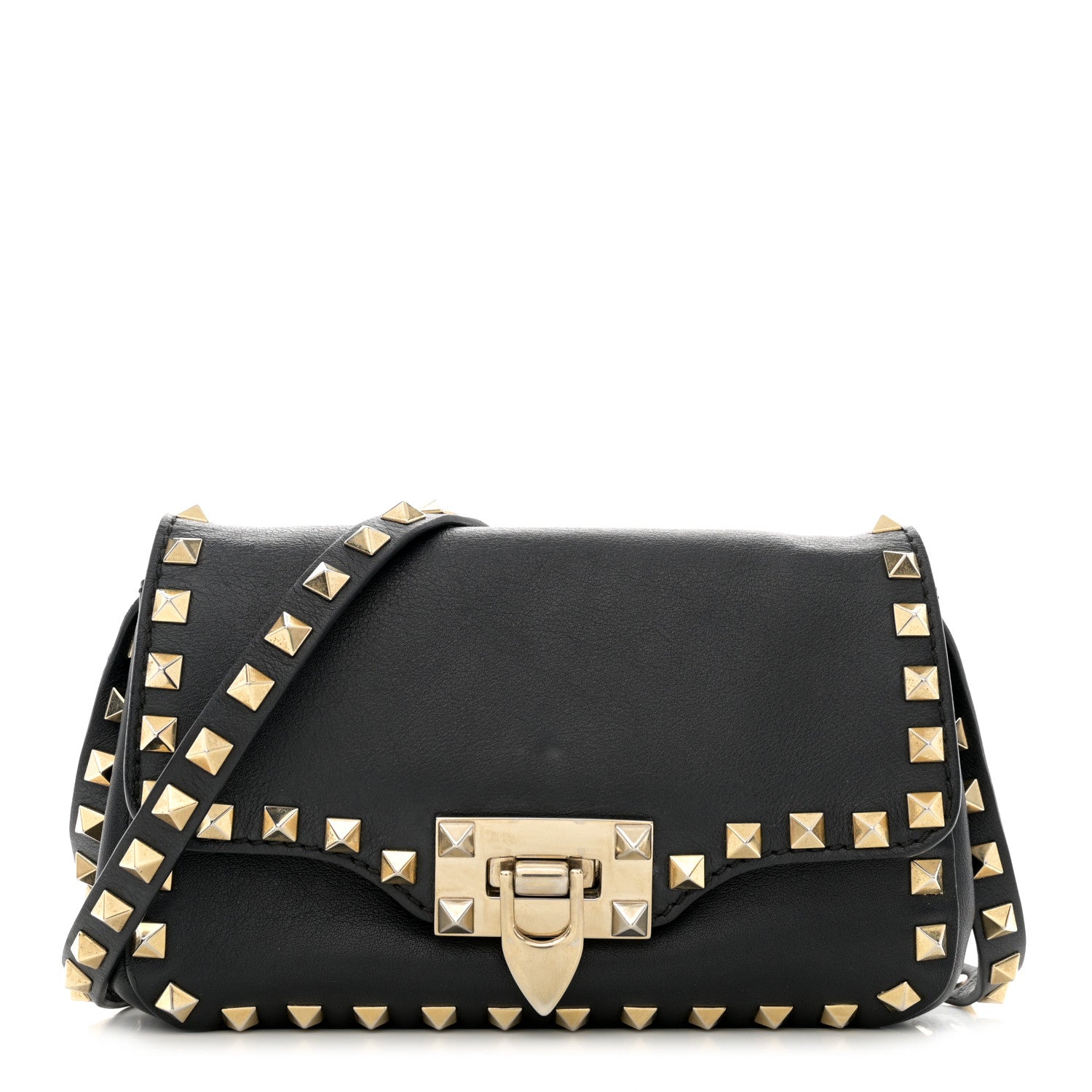 Valentino Garavani Vitello Mini Rockstud Flap Saddle Crossbody Bag Black 1 of 13