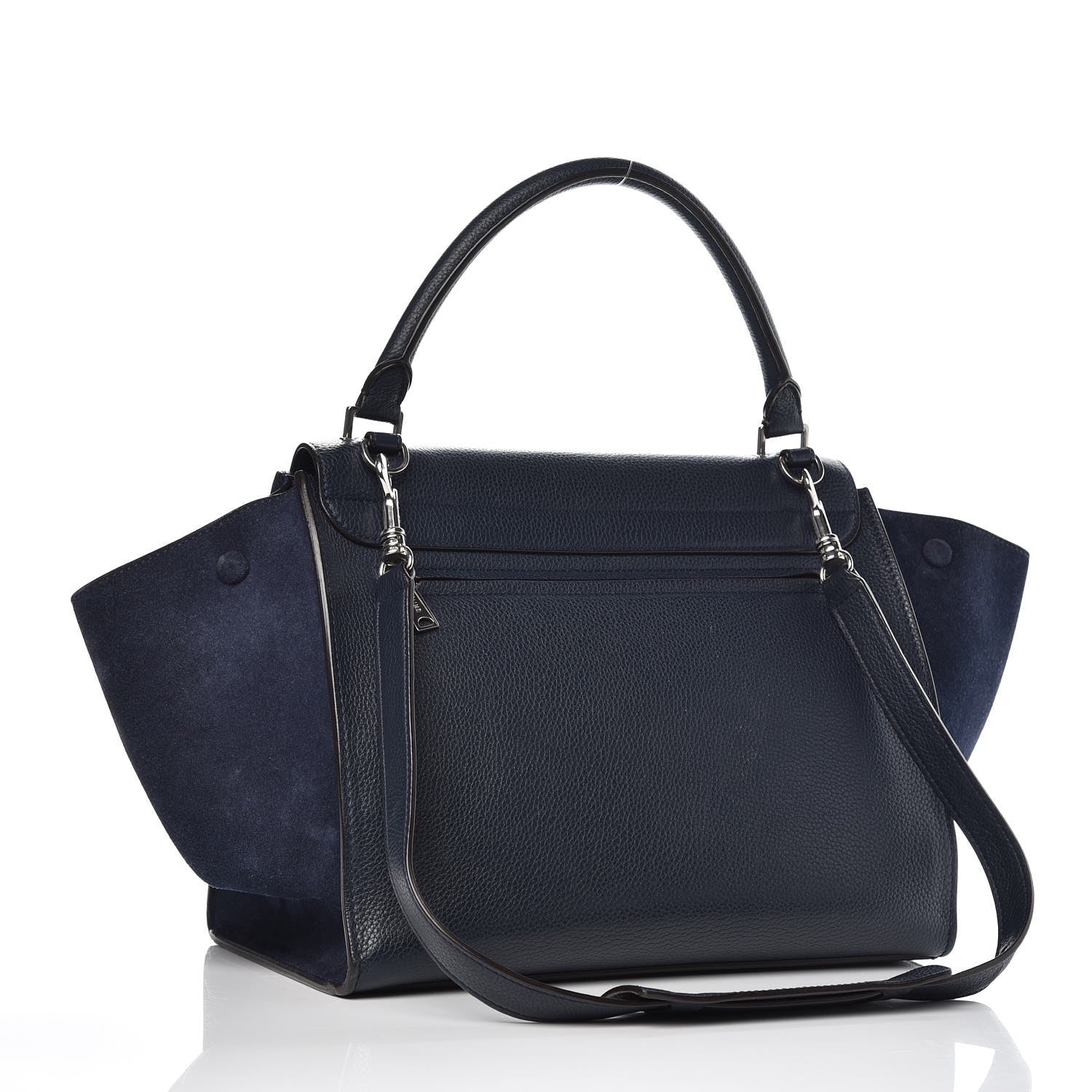 Celine Drummed Calfskin Suede Medium Trapeze Navy 3 of 10