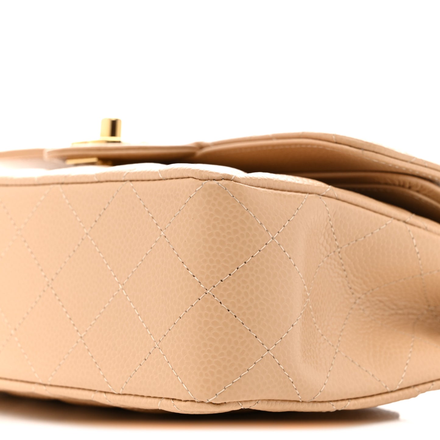 Caviar Quilted Small Double Flap Beige