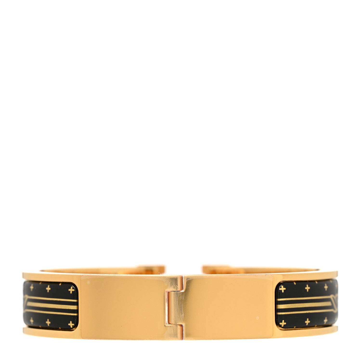 Hermes Enamel Printed Quadrige Au Fil Narrow Clic Clac H Bracelet PM Jaune Or Black 3 of 6